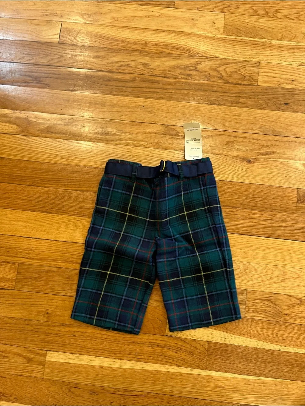 Ralph Lauren Navy and Green Tartan Kids Shorts with Belt